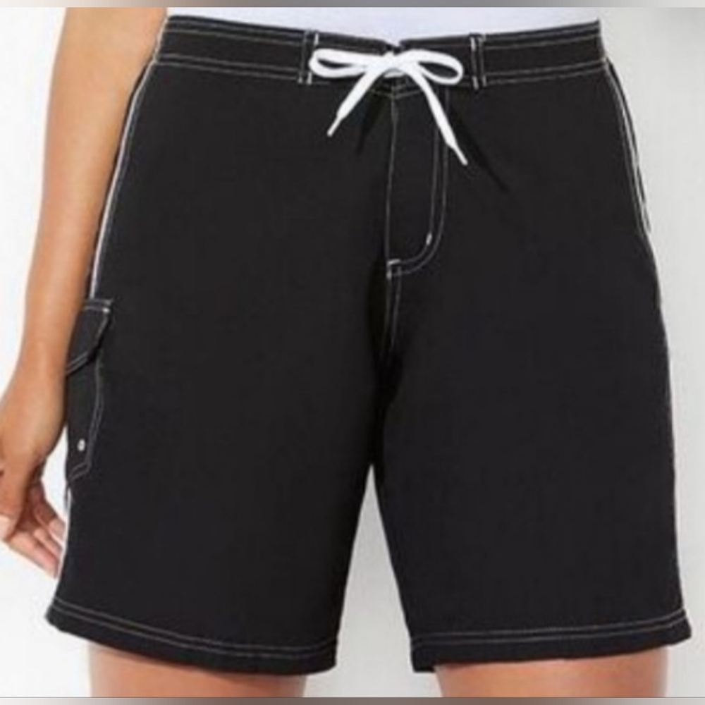 Board Swim Shorts Women's Black 18W Beach Belle Swimware Cargo Style Drawstring